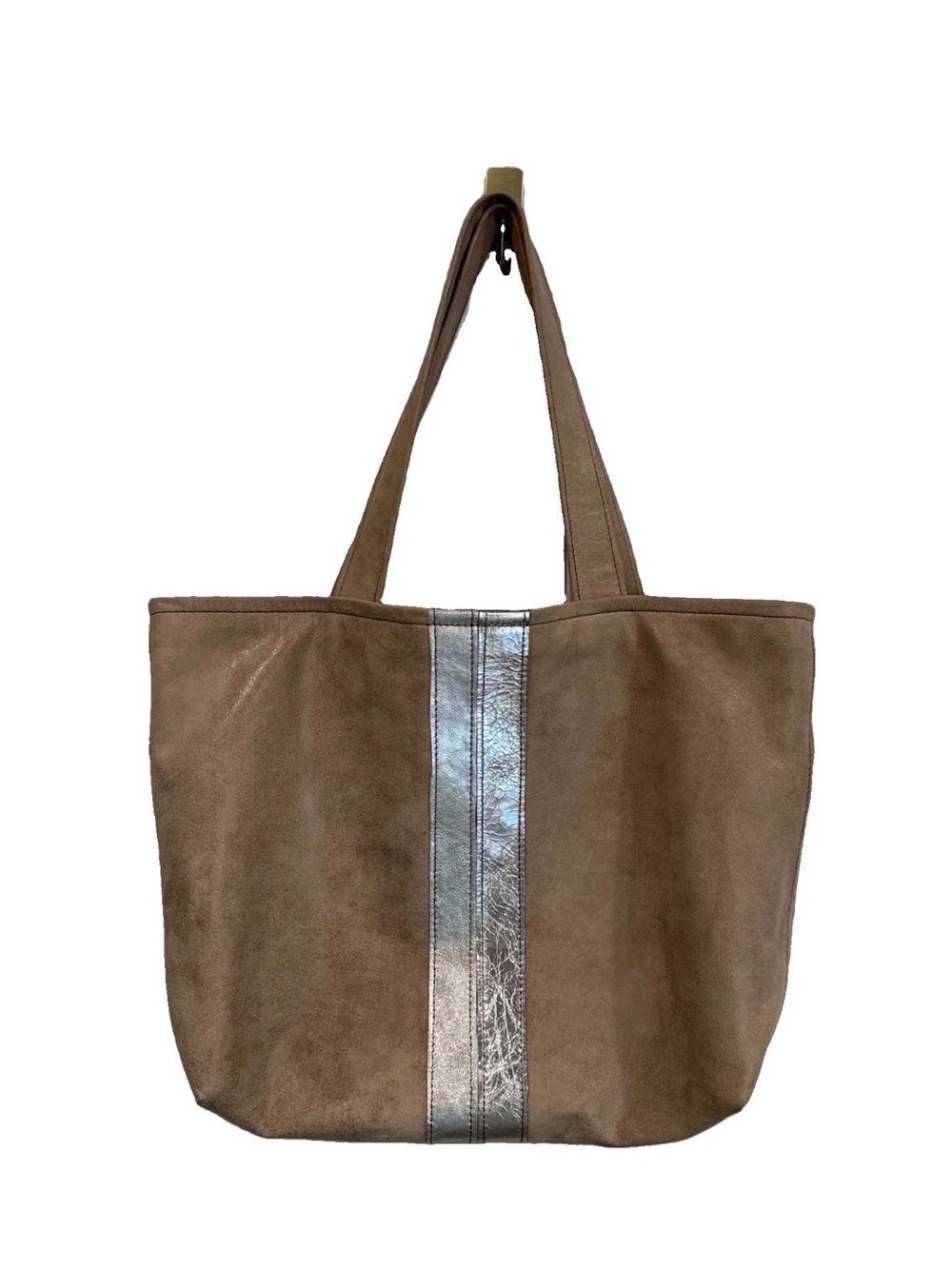 Lynn Tallerico Brown Leather Tore with Silver Stripes